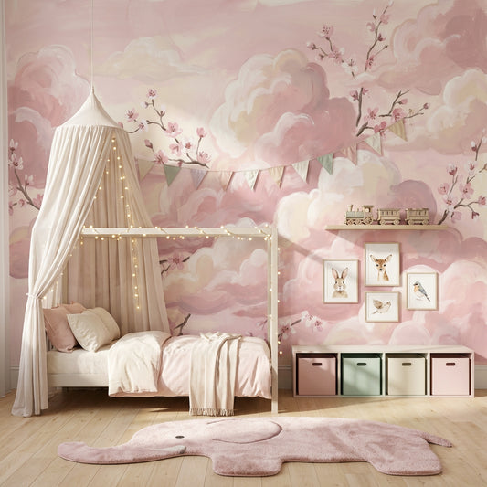 Pink Clouds Wallpaper Cherry Blossoms Sakura Branches Wall Mural