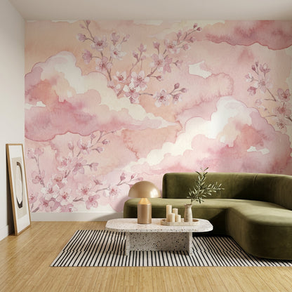 Cherry Blossoms Wallpaper Pink Clouds Removable Soft Pastel Wall Decor