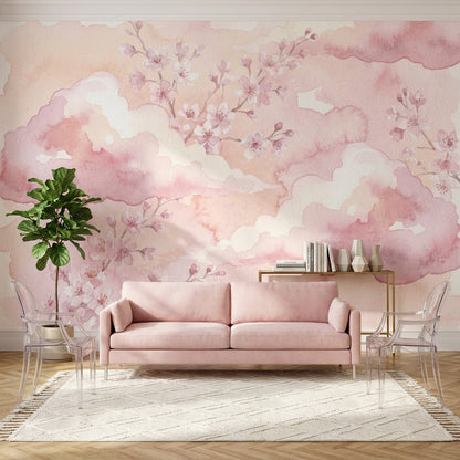 Cherry Blossoms Wallpaper Pink Clouds Removable Soft Pastel Wall Decor