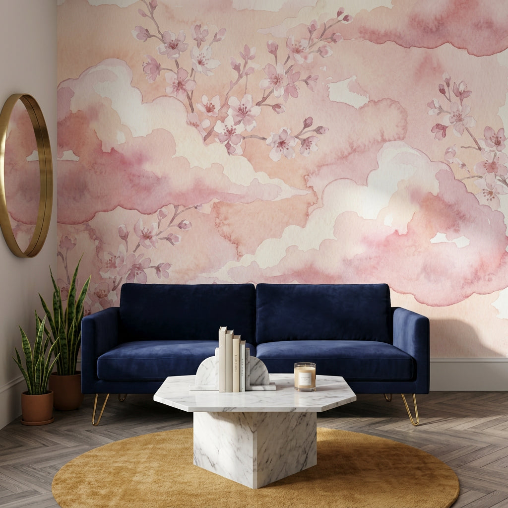 Cherry Blossoms Wallpaper Pink Clouds Removable Soft Pastel Wall Decor