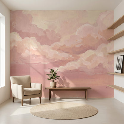Pink Clouds Wallpaper Pastel Sky Sunset Haze Removable Wall Decor
