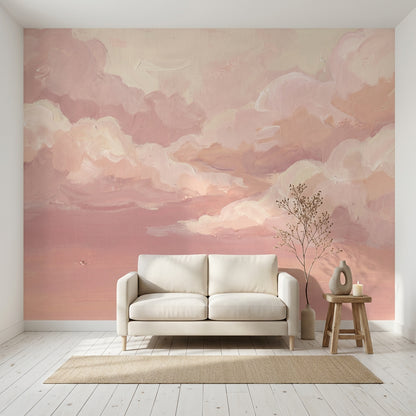 Pink Clouds Wallpaper Pastel Sky Sunset Haze Removable Wall Decor