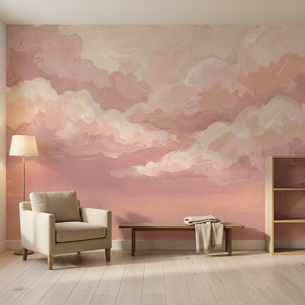 Pink Clouds Wallpaper Pastel Sky Sunset Haze Removable Wall Decor