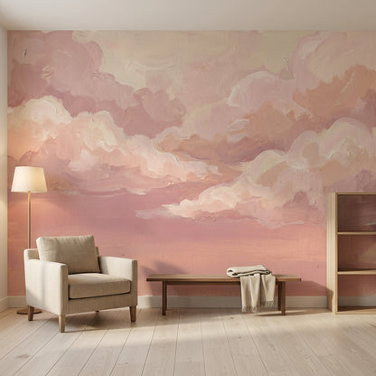 Pink Clouds Wallpaper Pastel Sky Sunset Haze Removable Wall Decor