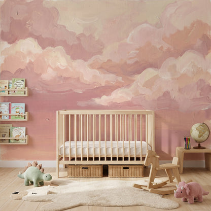Pink Clouds Wallpaper Pastel Sky Sunset Haze Removable Wall Decor