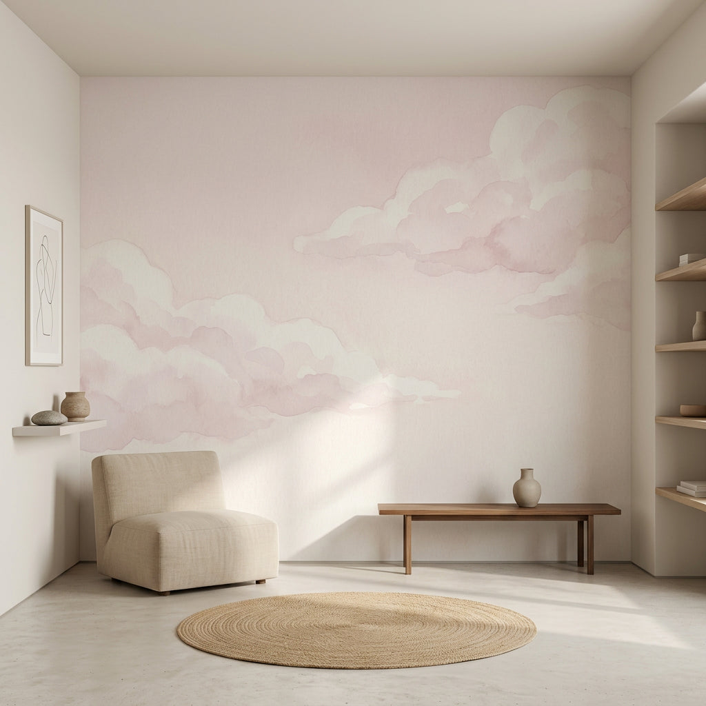 Watercolor Clouds Wallpaper Pastel Pink Soft Sky Removable Wall Decor