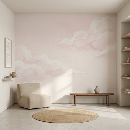 Watercolor Clouds Wallpaper Pastel Pink Soft Sky Removable Wall Decor