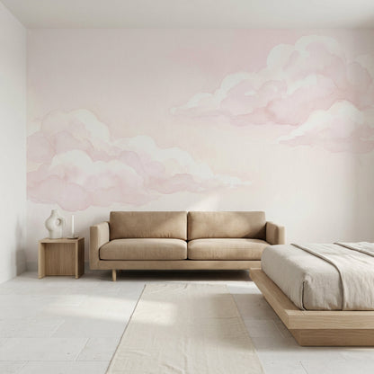 Watercolor Clouds Wallpaper Pastel Pink Soft Sky Removable Wall Decor
