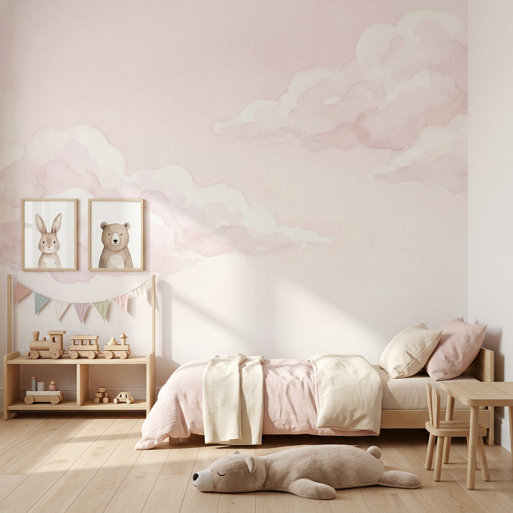 Watercolor Clouds Wallpaper Pastel Pink Soft Sky Removable Wall Decor