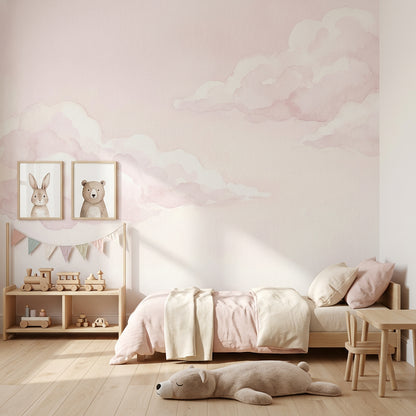 Watercolor Clouds Wallpaper Pastel Pink Soft Sky Removable Wall Decor