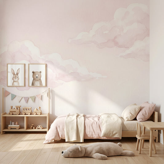 Watercolor Clouds Wallpaper Pastel Pink Soft Sky Removable Wall Decor