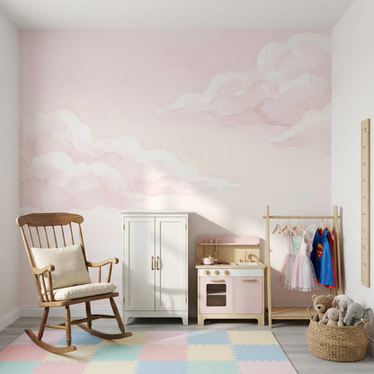 Watercolor Clouds Wallpaper Pastel Pink Soft Sky Removable Wall Decor