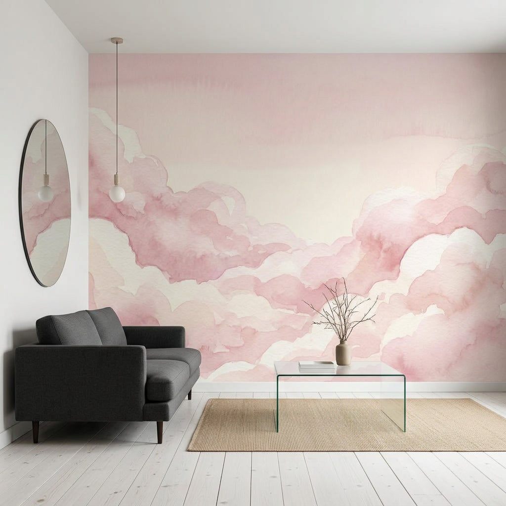 Pink Clouds Wallpaper Watercolor Pastel Sky Wall Mural