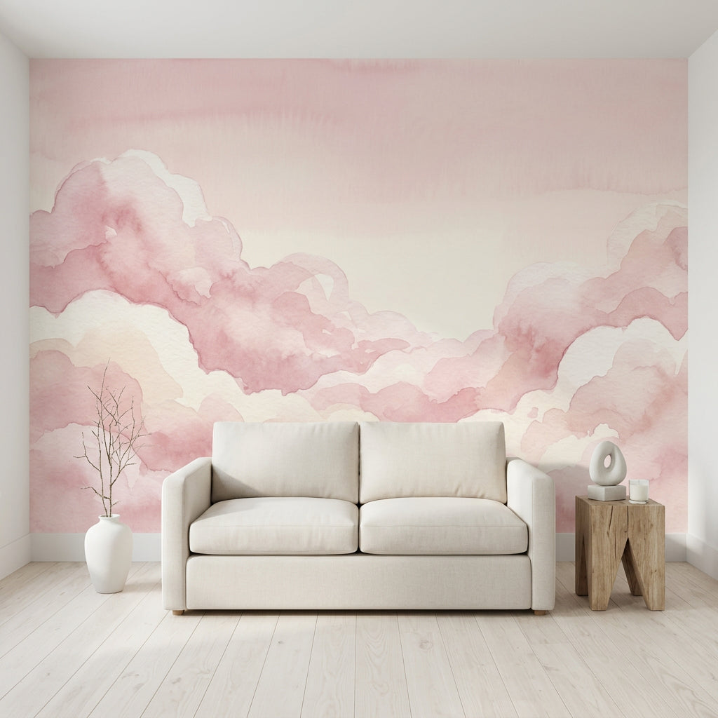 Pink Clouds Wallpaper Watercolor Pastel Sky Wall Mural