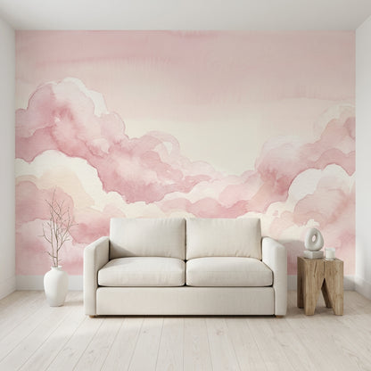Pink Clouds Wallpaper Watercolor Pastel Sky Wall Mural