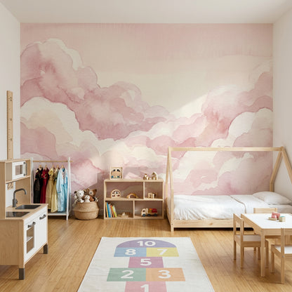 Pink Clouds Wallpaper Watercolor Pastel Sky Wall Mural