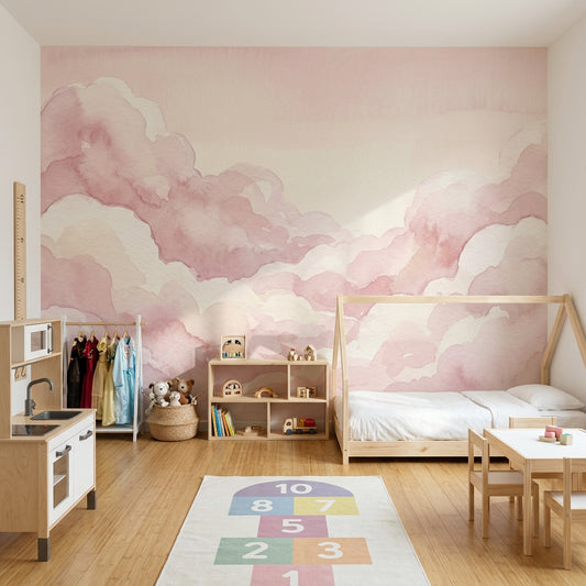 Pink Clouds Wallpaper Watercolor Pastel Sky Wall Mural