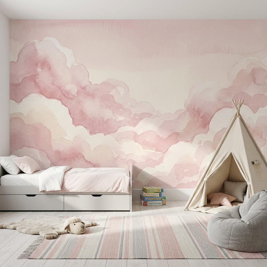Pink Clouds Wallpaper Watercolor Pastel Sky Wall Mural