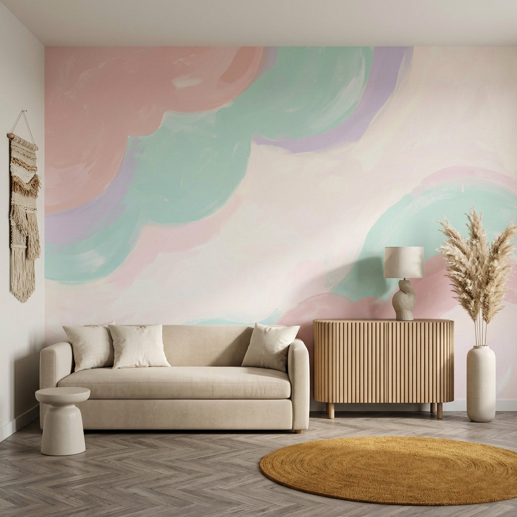 Pastel Abstract Wallpaper Soft Brushstrokes Ombre Gradient Removable Wall Decor