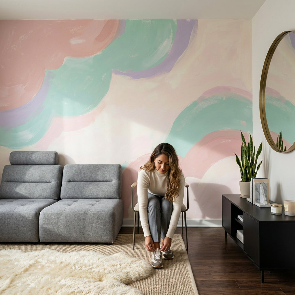 Pastel Abstract Wallpaper Soft Brushstrokes Ombre Gradient Removable Wall Decor