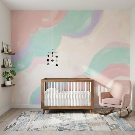 Pastel Abstract Wallpaper Soft Brushstrokes Ombre Gradient Removable Wall Decor