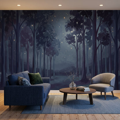 Night Forest Wallpaper Mist Fireflies Wall Mural