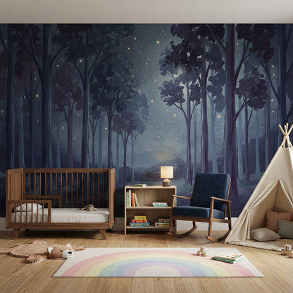 Night Forest Wallpaper Mist Fireflies Wall Mural