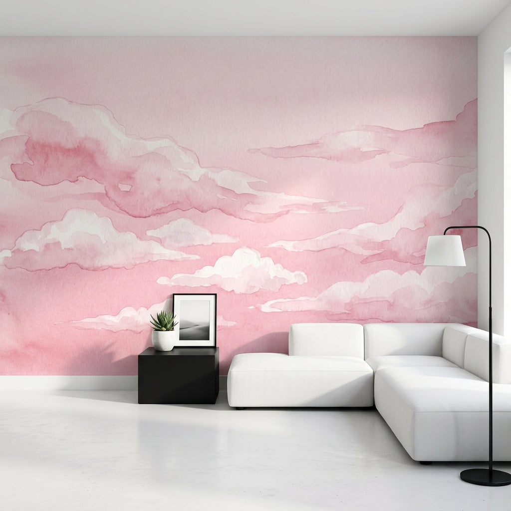 Pink Watercolor Wallpaper Clouds Removable Sky Wall Decor