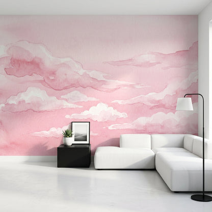 Pink Watercolor Wallpaper Clouds Removable Sky Wall Decor