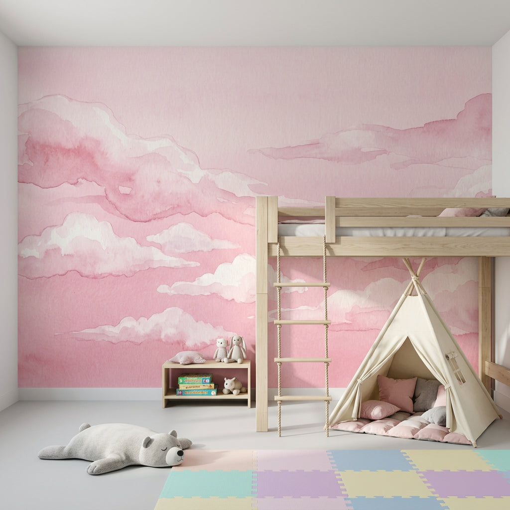 Pink Watercolor Wallpaper Clouds Removable Sky Wall Decor