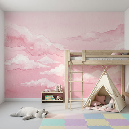 Pink Watercolor Wallpaper Clouds Removable Sky Wall Decor