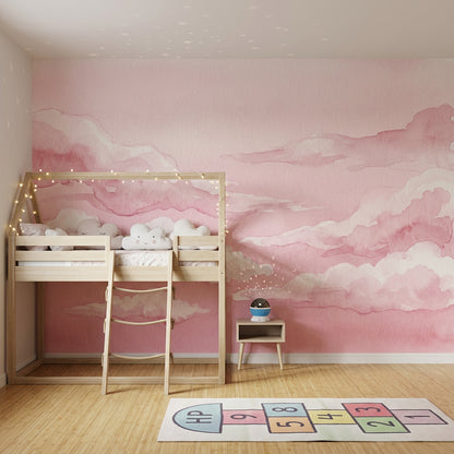 Pink Watercolor Wallpaper Clouds Removable Sky Wall Decor