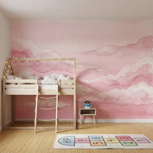 Pink Watercolor Wallpaper Clouds Removable Sky Wall Decor