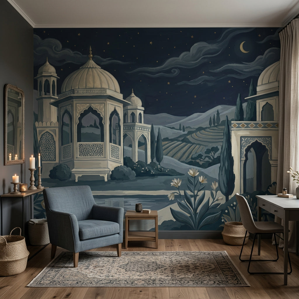 Domed Palace Wallpaper Night Sky Crescent Moon Removable Wall Decor