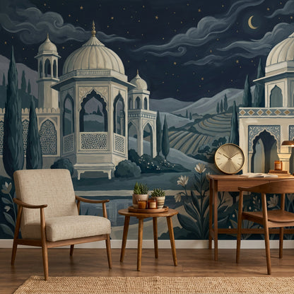 Domed Palace Wallpaper Night Sky Crescent Moon Removable Wall Decor