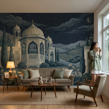 Domed Palace Wallpaper Night Sky Crescent Moon Removable Wall Decor