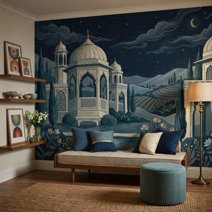 Domed Palace Wallpaper Night Sky Crescent Moon Removable Wall Decor