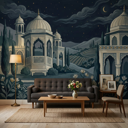 Domed Palace Wallpaper Night Sky Crescent Moon Removable Wall Decor