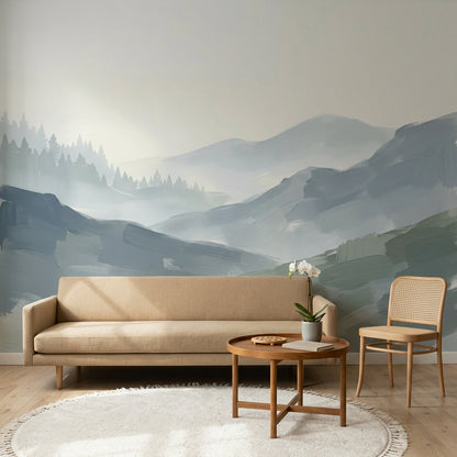 Muted Green Wallpaper Misty Mountains Removable Sage Wall Decor