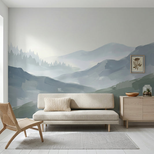 Muted Green Wallpaper Misty Mountains Removable Sage Wall Decor