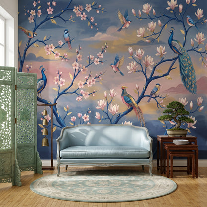 Oriental Mural Wallpaper Peacocks Cherry Blossoms Wall Mural