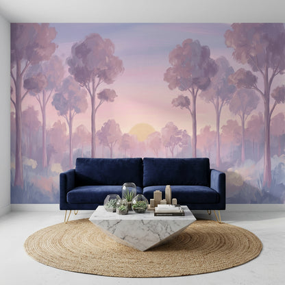 Misty Forest Wallpaper Foggy Woodland Sunrise Wall Mural