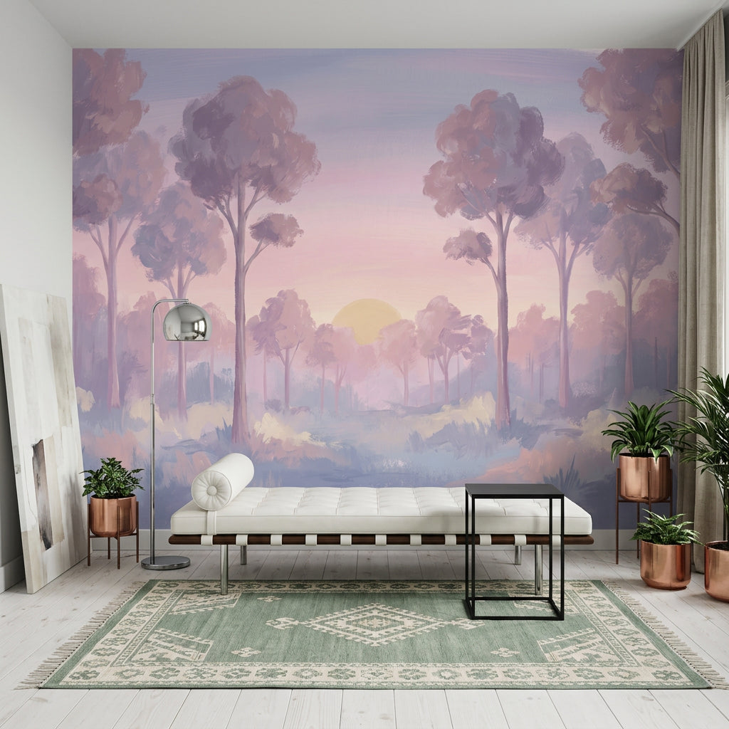 Misty Forest Wallpaper Foggy Woodland Sunrise Wall Mural