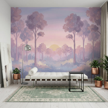 Misty Forest Wallpaper Foggy Woodland Sunrise Wall Mural