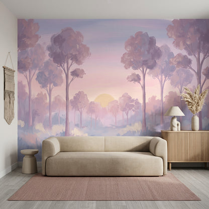 Misty Forest Wallpaper Foggy Woodland Sunrise Wall Mural