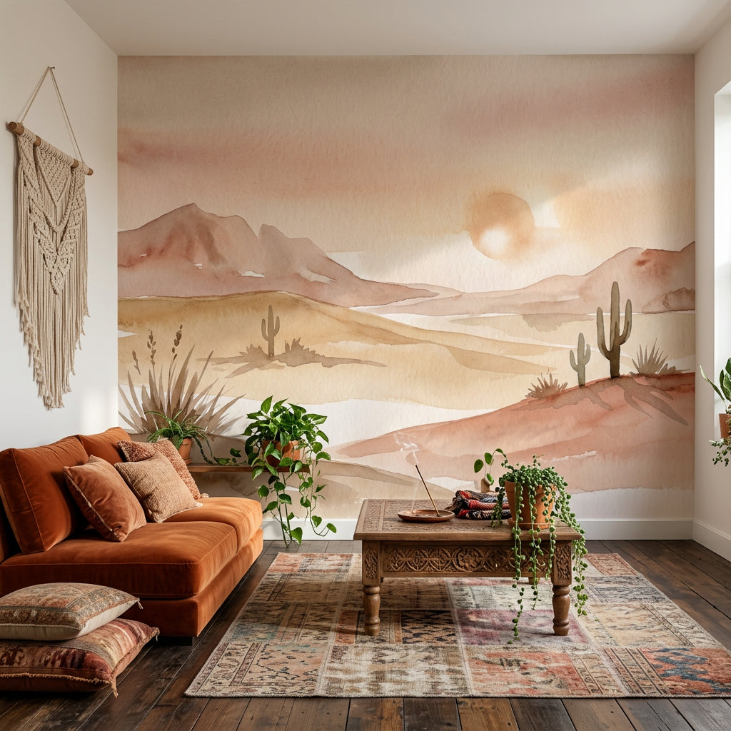 Paper Texture Wallpaper Desert Landscape Removable Watercolor Wall Decor