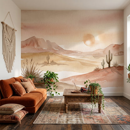 Paper Texture Wallpaper Desert Landscape Removable Watercolor Wall Decor
