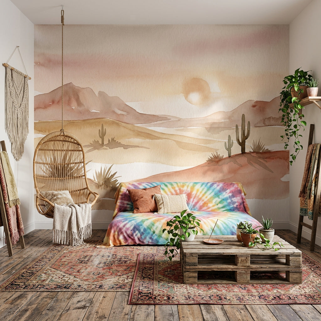 Paper Texture Wallpaper Desert Landscape Removable Watercolor Wall Decor