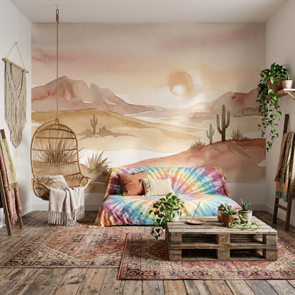 Paper Texture Wallpaper Desert Landscape Removable Watercolor Wall Decor