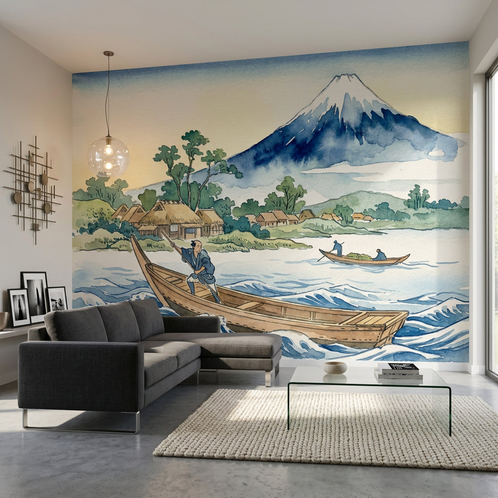 Mount Fuji Wallpaper Japanese Landscape Removable Watercolor Wall Decor